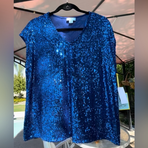 NEW Cece Royal Blue Sequin Top - Picture 12 of 12